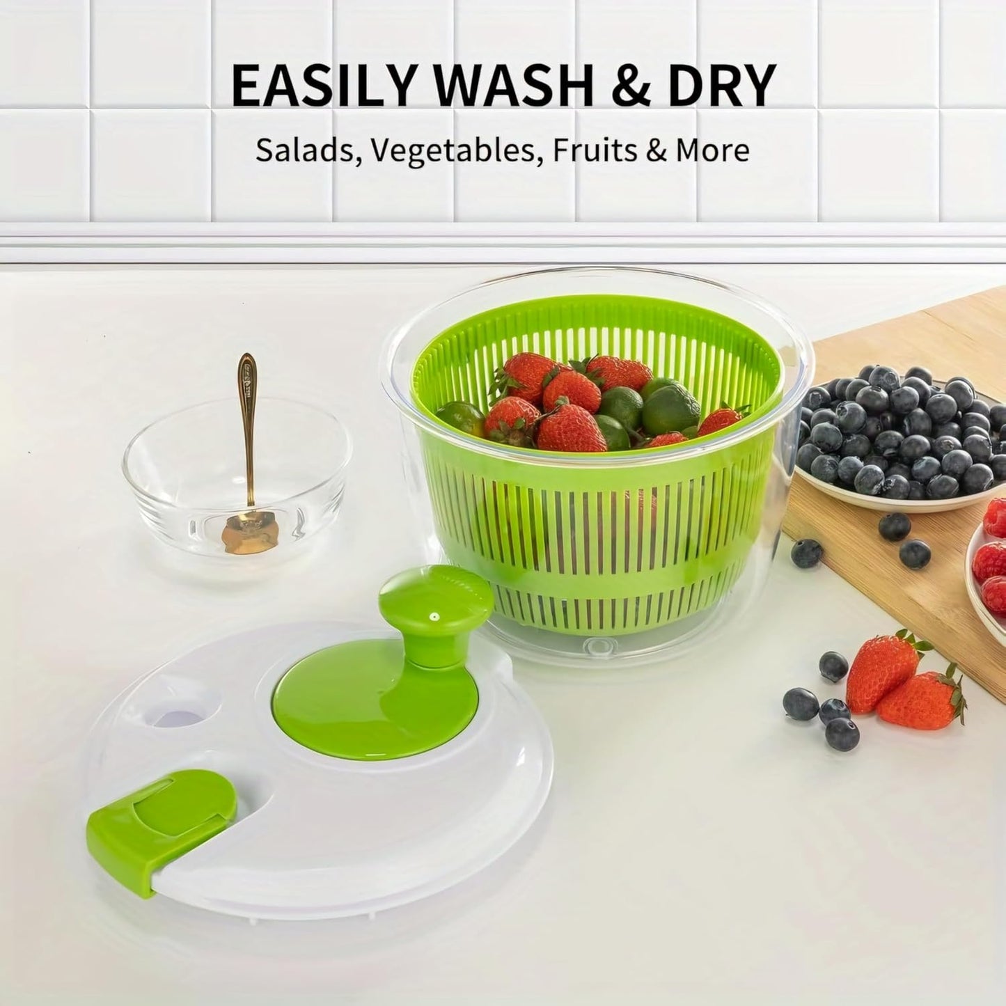 Skiennix Large 5 Qt Salad Spinner - Quick & Easy Lettuce Washer with Colander & Drain Bowl, BPA Free