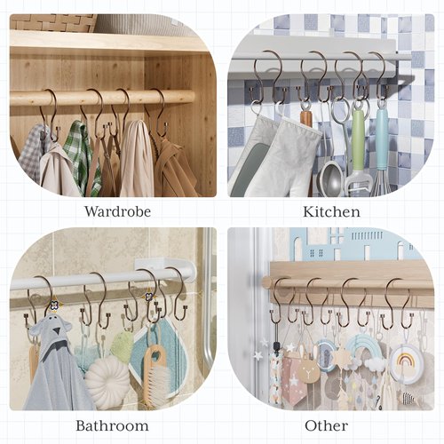 Bathway Shower Curtain Hooks Bronze Shower Curtain Rings with Cylindrical Design, 12Pcs Metal Shower Curtain Hooks Rust Proof, Smooth Glide Double Shower Hooks Rings for Shower Curtain