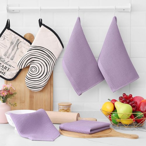 Homaxy Kitchen Dish Cloths - Ultra Soft 100% Cotton Waffle Weave, Quick Drying, 12 x 12 Inches, 6-Pack in Lavender