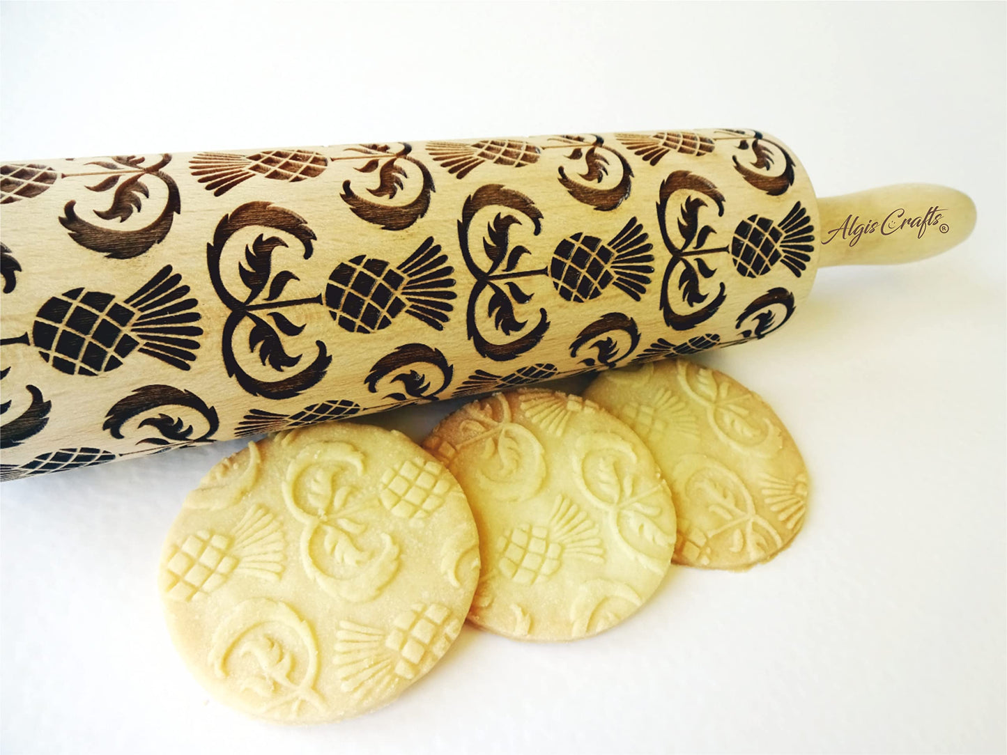 THISTLES Embossing Rolling Pin Laser engraved rolling pin with Thistle flowers Gift for mother friend