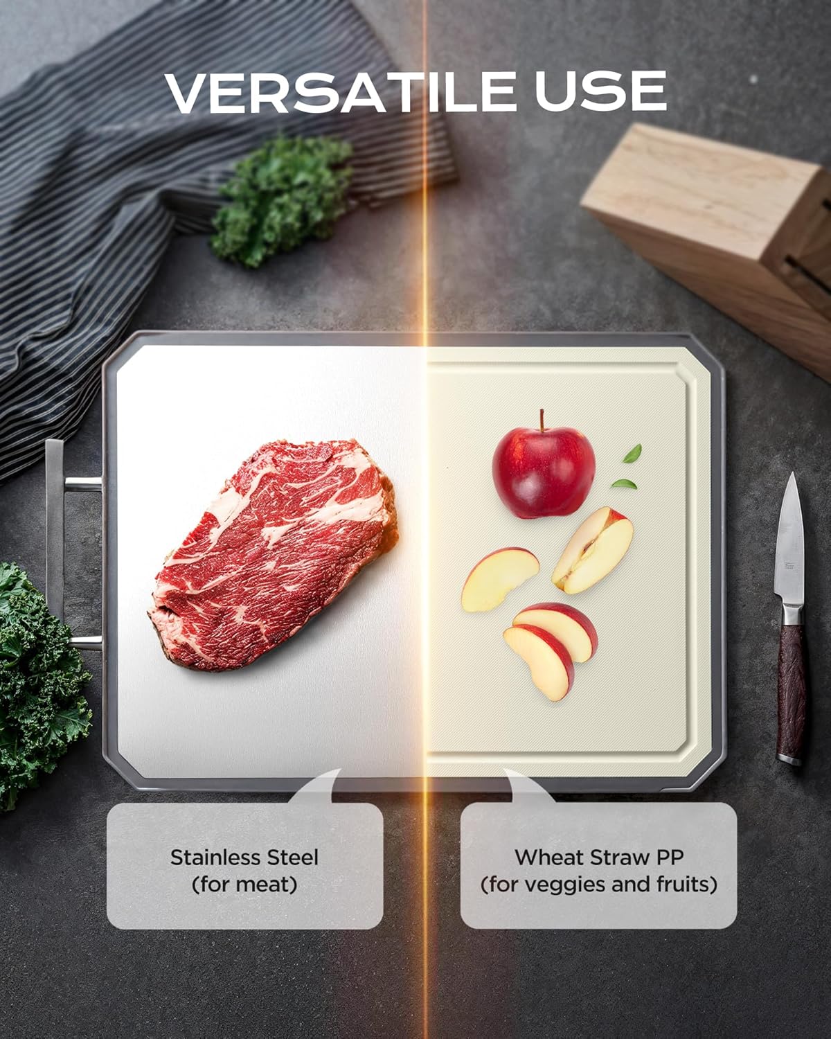 SNOWCLAD Stainless Steel Cutting Board - Double-Sided Kitchen Board | 16x11 Inch, Non-Toxic & Dishwasher Safe
