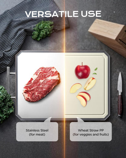 SNOWCLAD Stainless Steel Cutting Board - Double-Sided Kitchen Board | 16x11 Inch, Non-Toxic & Dishwasher Safe
