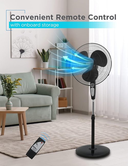 BLACK+DECKER 18-Inch Adjustable Stand Fan - Remote Control, 90-Degree Oscillation, Black
