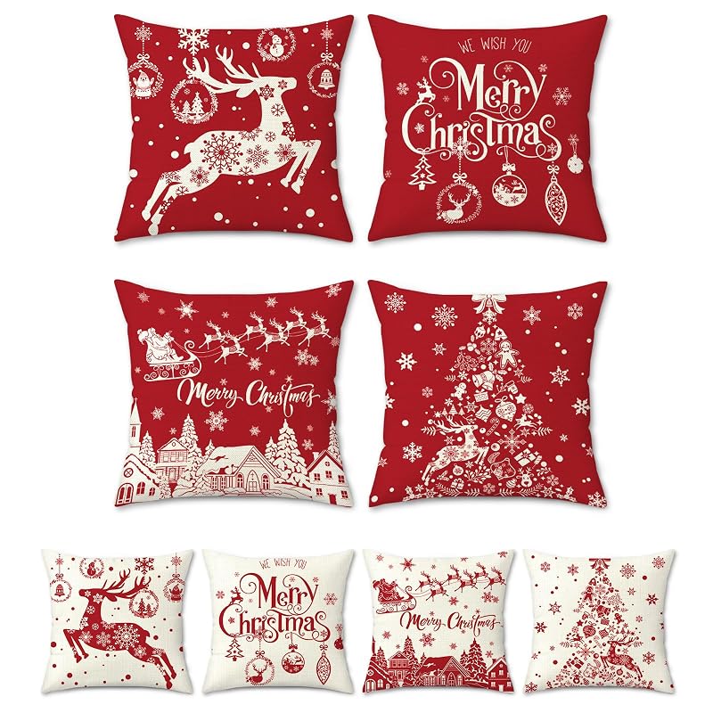 Red Christmas Double-Sided Pillow Covers 16x16 inch - Set of 4 (Variation: Red Christmas-2+16" x 16" )
