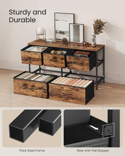 SONGMICS Dresser - 5-Drawer Storage Organizer Unit in Rustic Brown & Ink Black | Steel & MDF Construction
