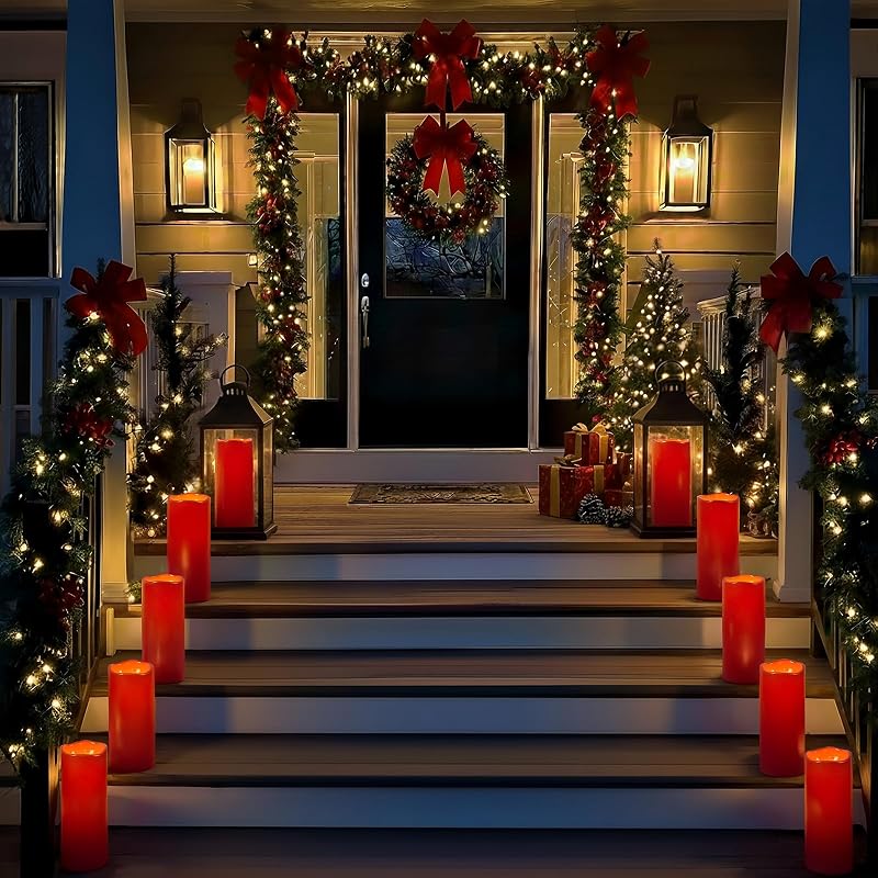 Red Burgundy Outdoor Flameless Candles with Remote, 4x10, Set of 2 (IPX5 Waterproof)