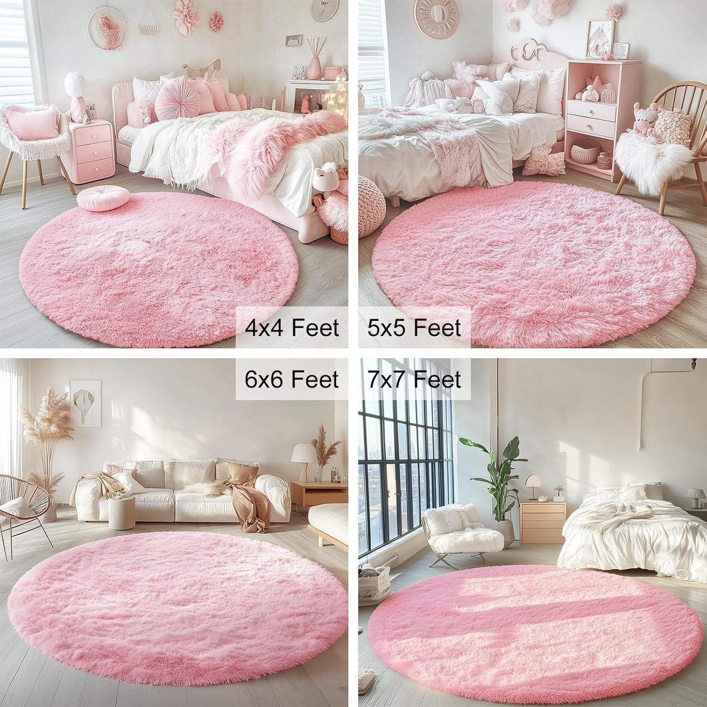 OLANLY Pink Round Rug - Soft & Fluffy 7 ft Circle Area Rug for Bedroom & Living Room Decor