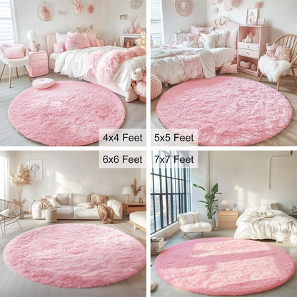 OLANLY Pink Round Rug - Soft & Fluffy 7 ft Circle Area Rug for Bedroom & Living Room Decor