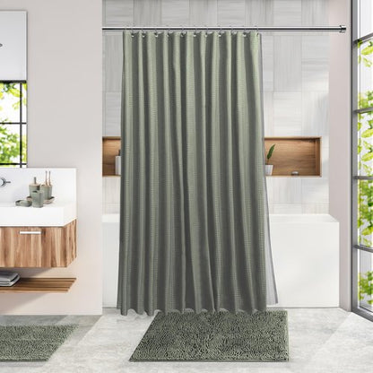 Clara Clark Bathroom Accessories Set - Bathroom Set, Bathroom Accessory Set, Shower Curtain Set, Toilet Brush, Trash Can & Soap Dispenser - Sage Green - 20PC