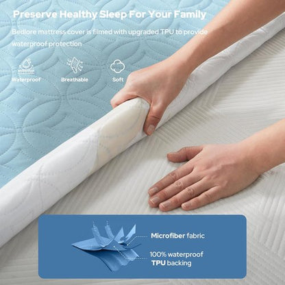 BEDLORE Waterproof Mattress Protector - King Size Deep Pocket Pad for Soft, Dirt-Proof Comfort | Sky Blue