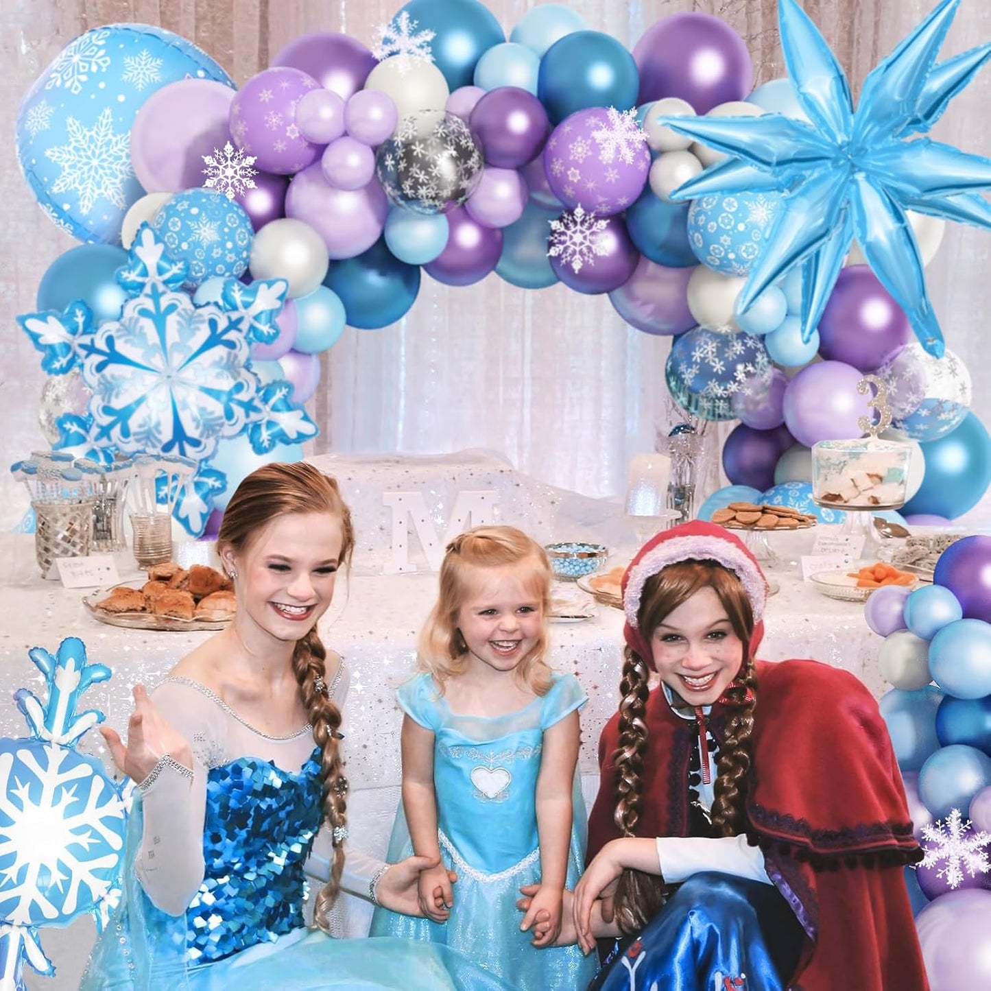 Amandir Snow Birthday Party Supplies - 162PCS Balloon Garland & Fringe Curtain | Winter Wonderland Decor