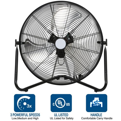 BILT HARD 4650 CFM 20" High Velocity Floor Fan, 3-Speed Heavy Duty Metal Fan with Wall-Mounting System, Industrial Shop Fan for Commercial, Garage, and Greenhouse