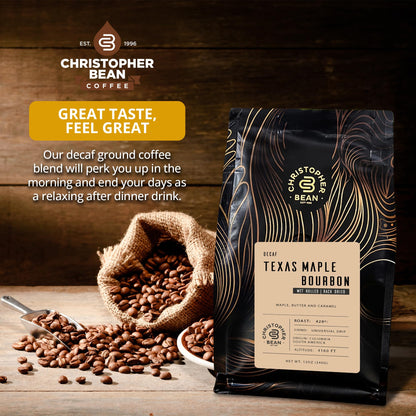 Christopher Bean Coffee - Texas Maple Burbon Flavored Coffee, (Decaf Ground) 100% Arabica, No Sugar, No Fats, Made with Non-GMO Flavorings, 12-Ounce Bag of Decaf Ground coffee