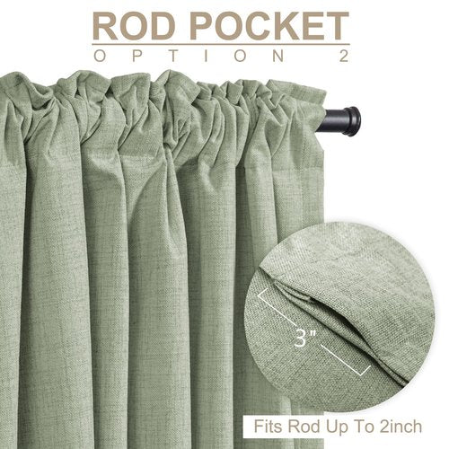 100% Blackout Shield Linen Blackout Curtains for Bedroom 90 Inches Long, Back Tab/Rod Pocket Living Room Drapes, Thermal Insulated Blackout Curtains 2 Panels Set, 50" W x 90" L,Sage Green