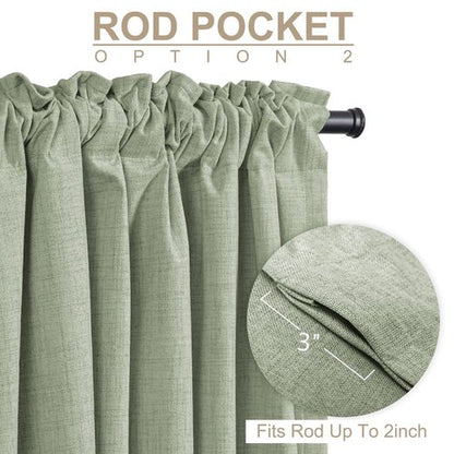 100% Blackout Shield Linen Blackout Curtains for Bedroom 90 Inches Long, Back Tab/Rod Pocket Living Room Drapes, Thermal Insulated Blackout Curtains 2 Panels Set, 50" W x 90" L,Sage Green