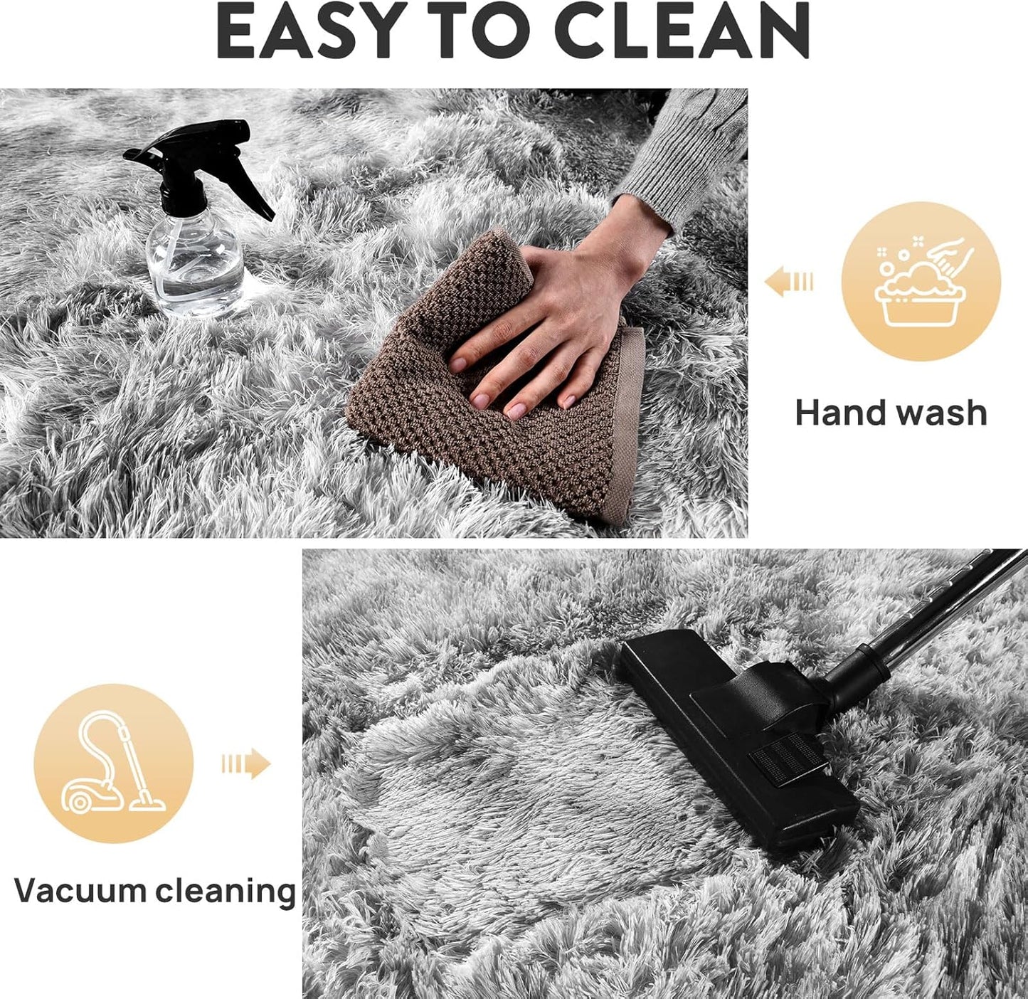 Skiennix Shaggy Soft Fluffy Rug - Non-Slip Indoor Carpet | Tie-Dyed Light Grey, 2x3 Feet