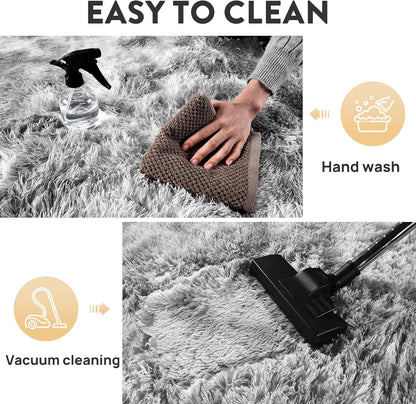 Skiennix Shaggy Soft Fluffy Rug - Non-Slip Indoor Carpet | Tie-Dyed Light Grey, 2x3 Feet