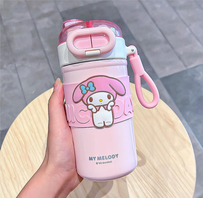 Melody Stainless Steel Insulated Water Bottle - 510ml, Pink | Spout & Straw with Carrying Loop