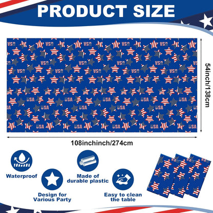 Oudain Patriotic Tablecloth Set - 3 Pcs USA Flag Design | 54 x 108 Inch Disposable Rectangle for 4th of July Parties