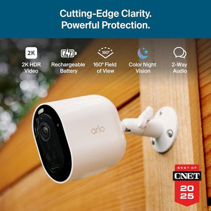 Arlo Pro 2K HDR Security Camera - Wireless Outdoor, Rechargeable Battery, 1-Month Secure Plan Trial | 2-Pack, White