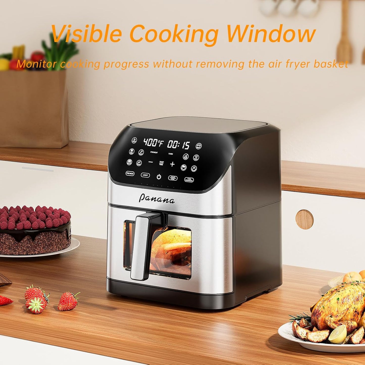 Panana Air Fryer 8.5QT - Compact 10 Preset Functionality with Easy View Window & LED Display