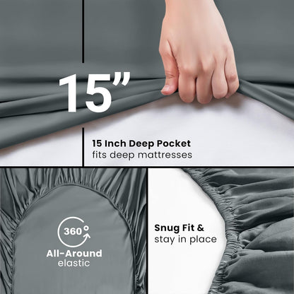 Utopia Bedding King Fitted Sheet - Deep Pocket Polyester - Fade & Shrinkage Resistant - Grey