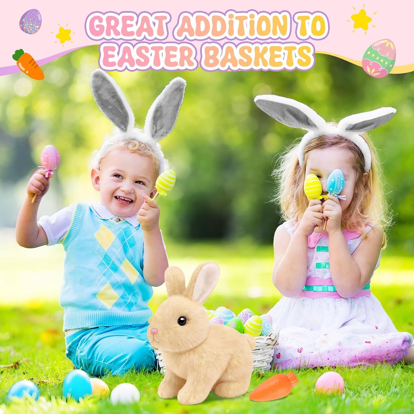 Realistic Bunny Toy for Kids - Interactive Hopping Rabbit with Sounds | Electric Brown Stuffed Animal