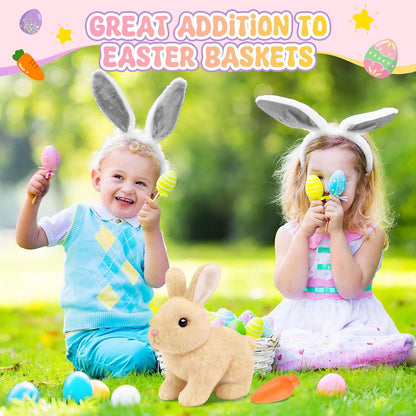 Realistic Bunny Toy for Kids - Interactive Hopping Rabbit with Sounds | Electric Brown Stuffed Animal