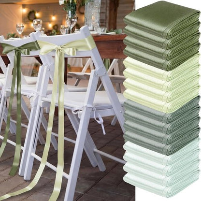 Dingion 36 Pcs Sage Green Satin Chair Sashes - Elegant Wedding Decor | 1.6" x 122" for Aisle & Reception