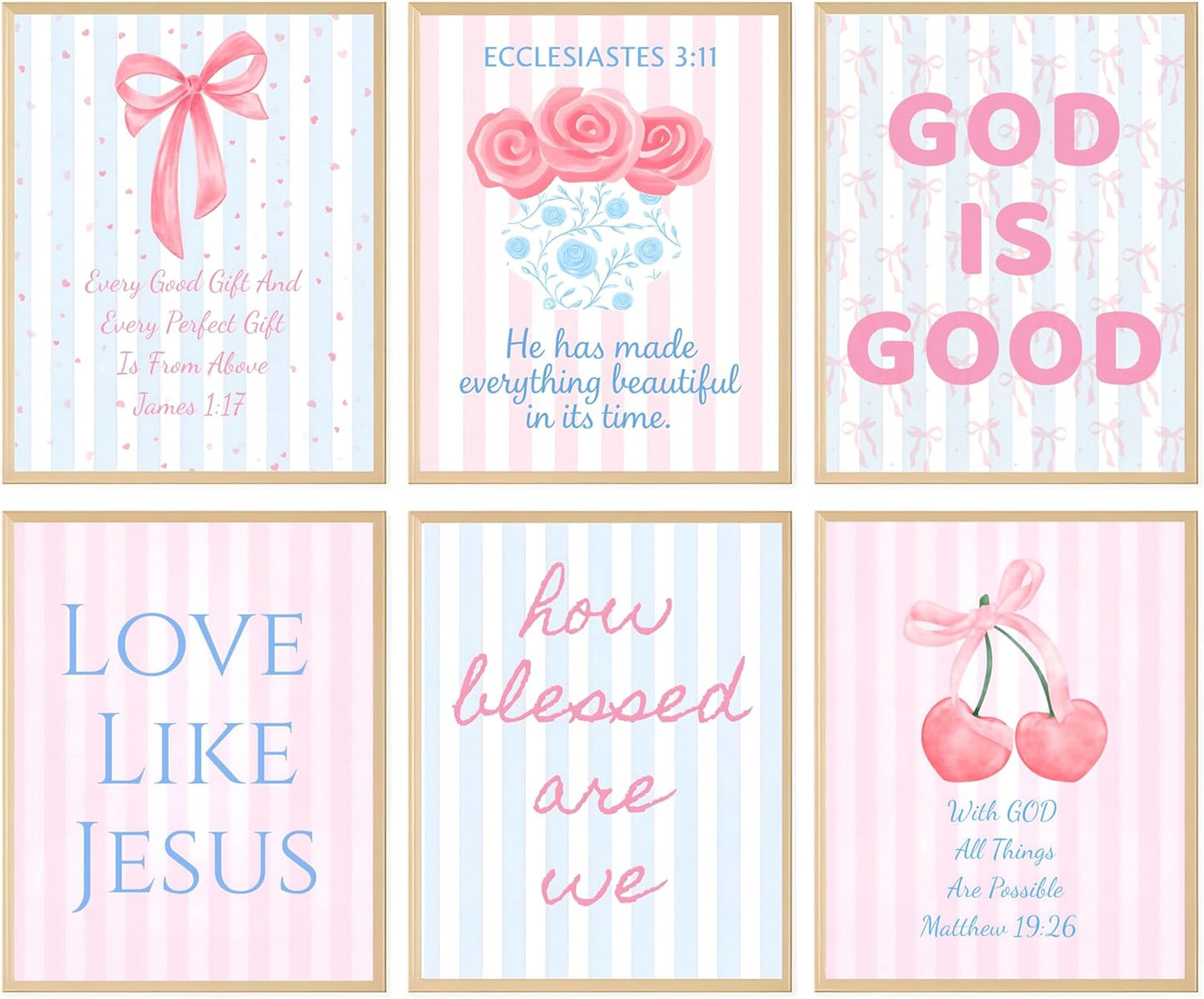 Coquette Wall Art Decor - Inspirational Christian Bow Posters for Teens | Set of 6, 8x10 Inch (Unframed)