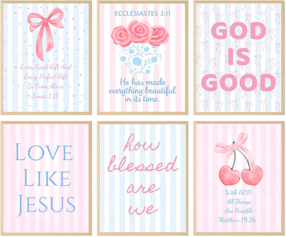 Coquette Wall Art Decor - Inspirational Christian Bow Posters for Teens | Set of 6, 8x10 Inch (Unframed)