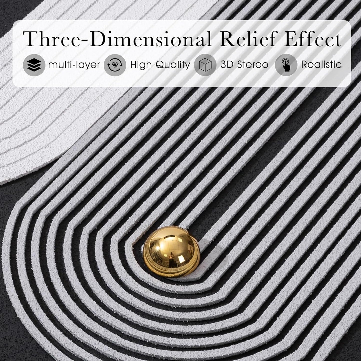 AMAATE 3D Sandstone Wall Art - Black Metal Framed Abstract Decor with Gold Spheres | 16x24 Inches, Ready to Hang