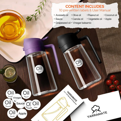 YARRAMATE Glass Olive Oil Sprayer - 16oz Premium Food Grade Dispenser with Portion Control | Purple