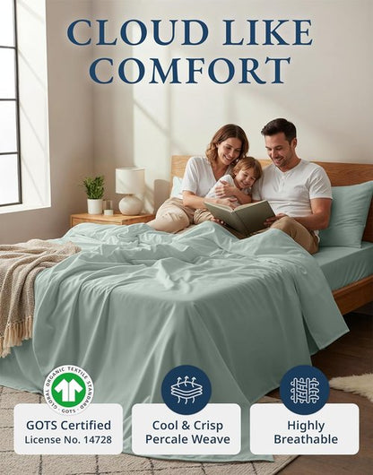 Lane Linen 100% Organic Cotton California King Sheets Set - Soft, Fade Resistant, Fully Elasticized | Cool Blue, Fits Mattresses Up to 15" Deep