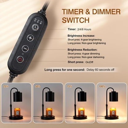 CASTLELIFE Candle Warmer Lamp with Timer & Dimmer, Height Adjustable Electric Wax Melt Warmer for Jar Candles, Gifts for Mom Home Decor, Black