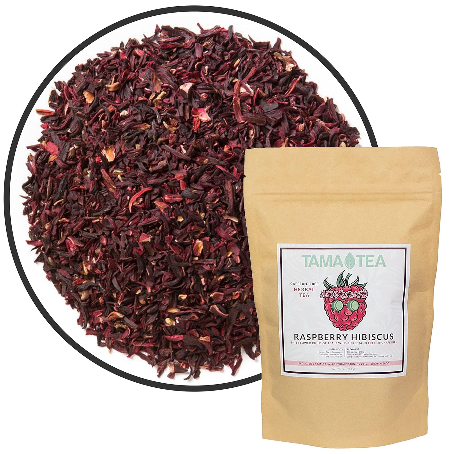 Tama Tea Raspberry Hibiscus Premium Loose Leaf Raspberry Tea - Rich & Aromatic Raspberry Tea - Hot & Iced Tea - Finest Natural Flavor of Smooth and Raspberry Hibiscus Tea - 3.0 Ounce