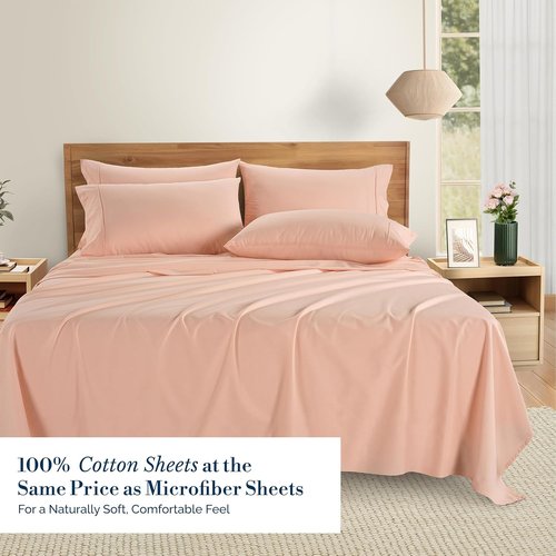 Casa Platino 100% Cotton King Size Sheets Set - 6 Piece Cooling Percale Sheets with 15" Deep Pocket - Veiled Rose