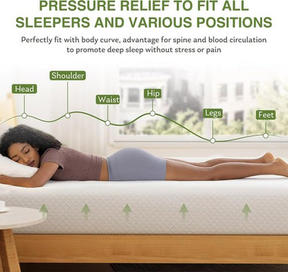 EGOHOME 8-Inch Twin Memory Foam Mattress - Cooling Green Tea Gel for Pressure Relief | CertiPUR-US Certified, 75''L x 38''W, White
