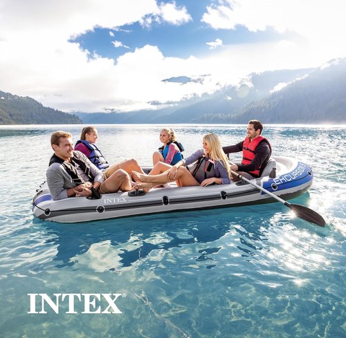 Intex Excursion Inflatable Boat - 5-Person Fishing Raft Set with Oars | 1,300 Lb Capacity