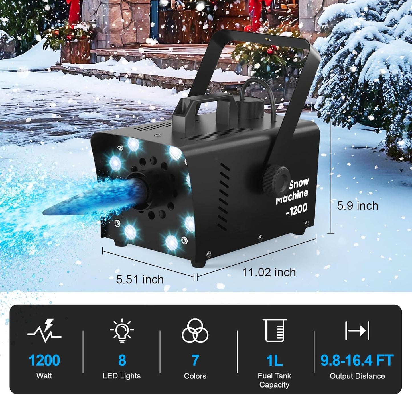 UPGREY 1200W Snow Machine - Indoor/Outdoor Fake Snow Maker for Parties & Events