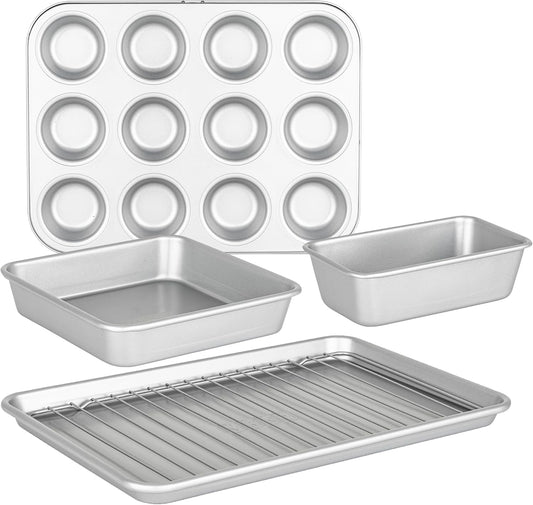 Viking Premium Nonstick Ceramic Baking Pans Set - PFAS-Free Heavy Gauge Bakeware | 5-Piece Oven Safe Set in Silver
