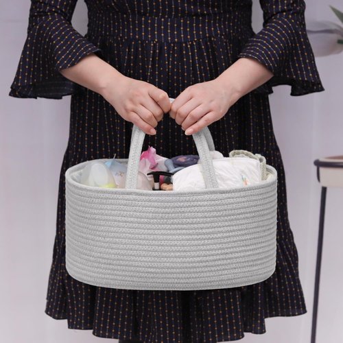 COMSE Baby Diaper Caddy Organizer - Portable Tote Bag with Divider for Newborn Essentials | Cool Gray