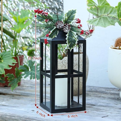 Bdor Christmas Lantern Decoration - 2 Pack with LED Flameless Candle & Pinecones | Holiday Tabletop Decor