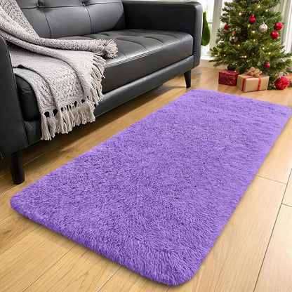 OLANLY Machine Washable Runner Rugs - Soft Fluffy Shaggy Carpet for Bedroom & Hallway | Purple 2x4 ft