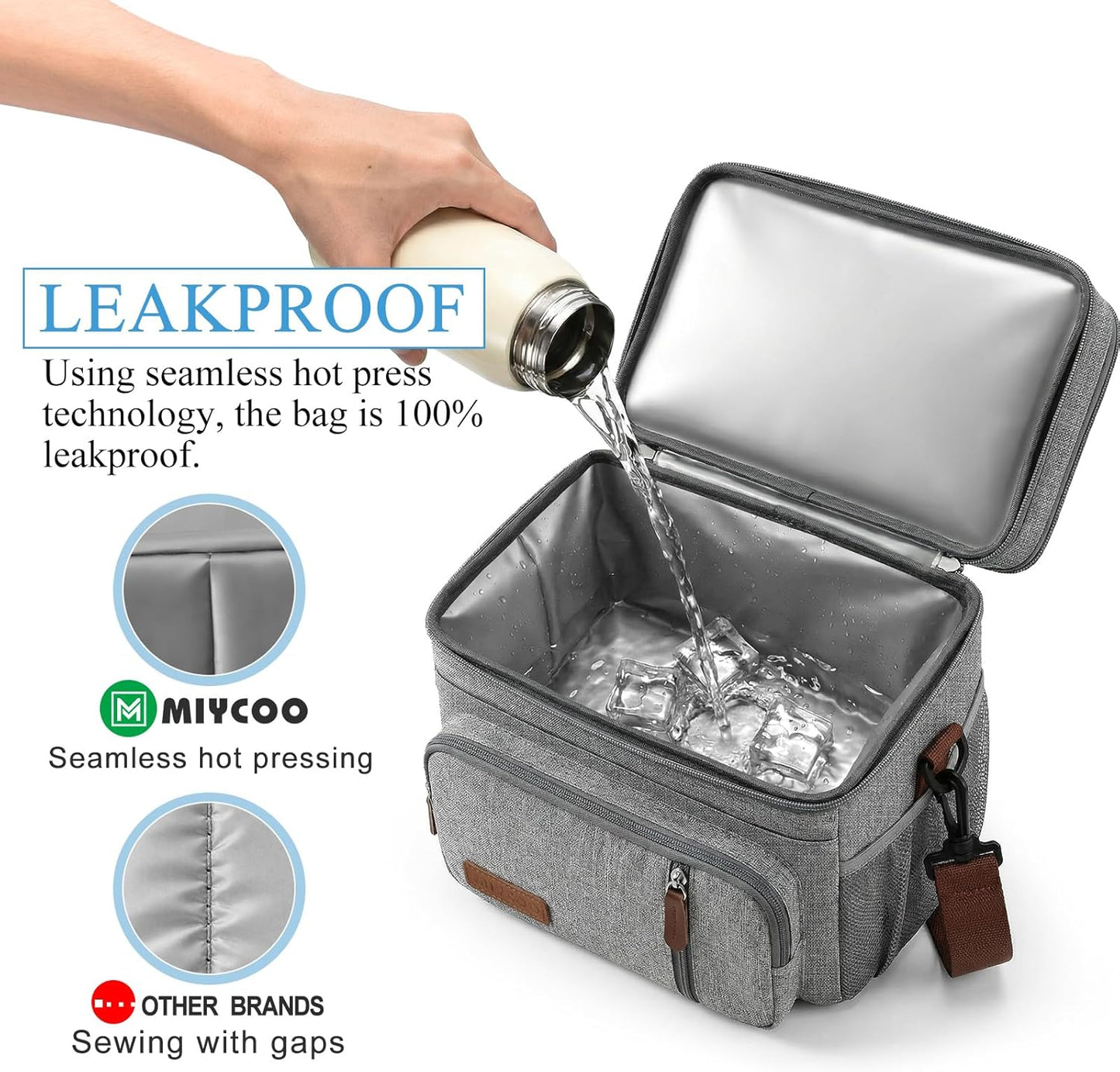 MIYCOO Insulated Lunch Bag - Double Deck Leakproof Cooler for Work, Beach & Travel | Grey, 15L