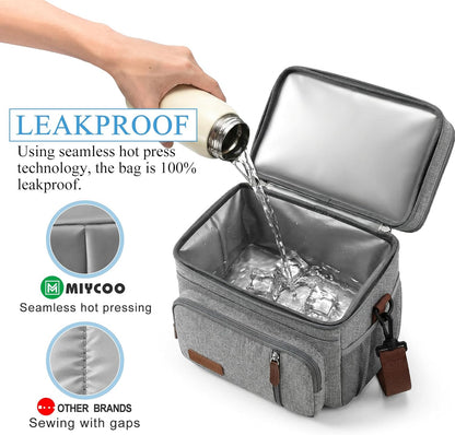MIYCOO Insulated Lunch Bag - Double Deck Leakproof Cooler for Work, Beach & Travel | Grey, 15L