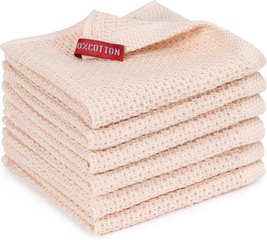 Regine Switzerland 6-Pack Kitchen Dish Cloths - Ultra Soft 100% Cotton Waffle Weave, Quick Drying, 12x12 Inches, Beige