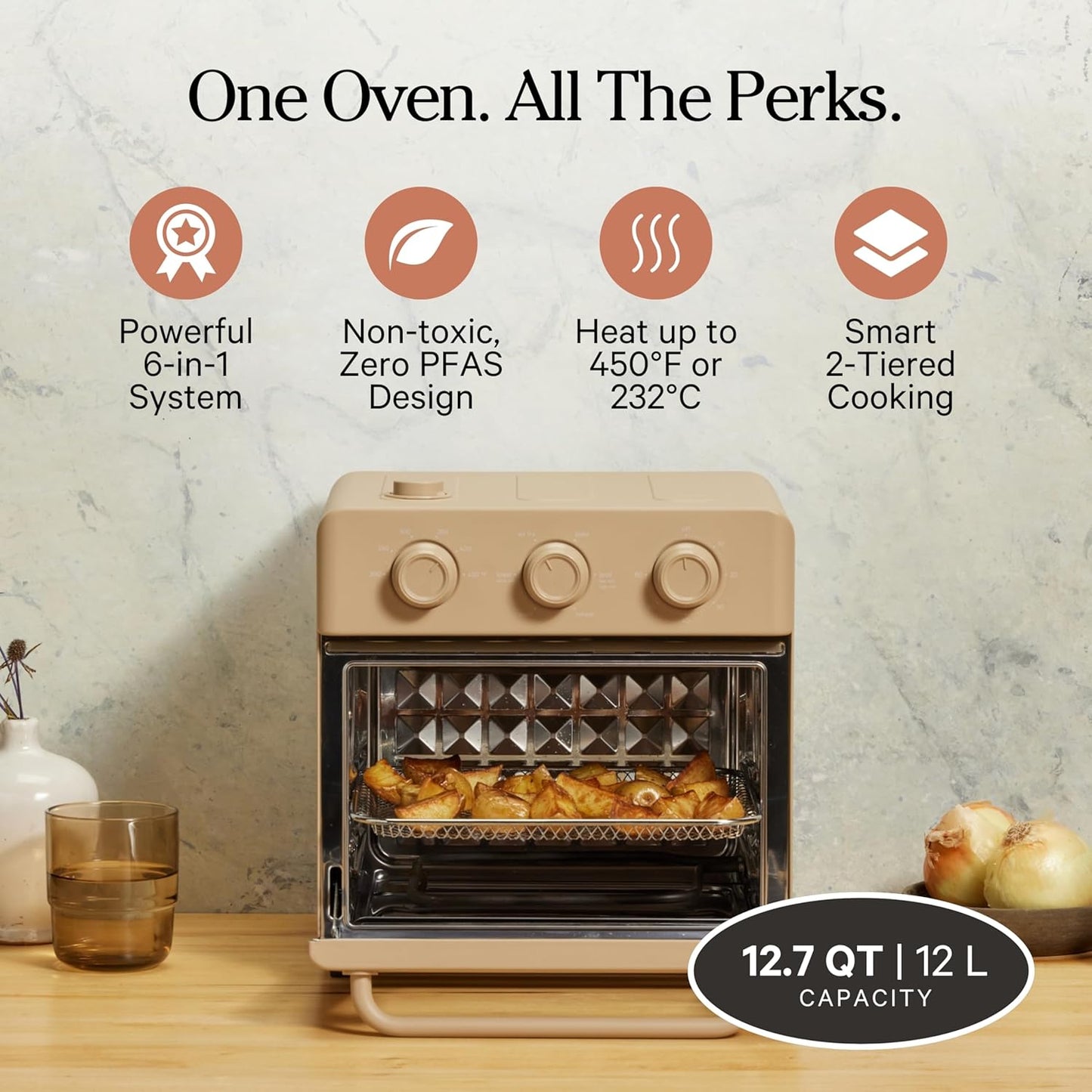 Our Place Wonder Oven - 6-in-1 Stainless Steel Air Fryer Toaster Oven Combo | 13 QT Compact Capacity - Toast, Roast, Bake, Reheat, Broil & Steam
