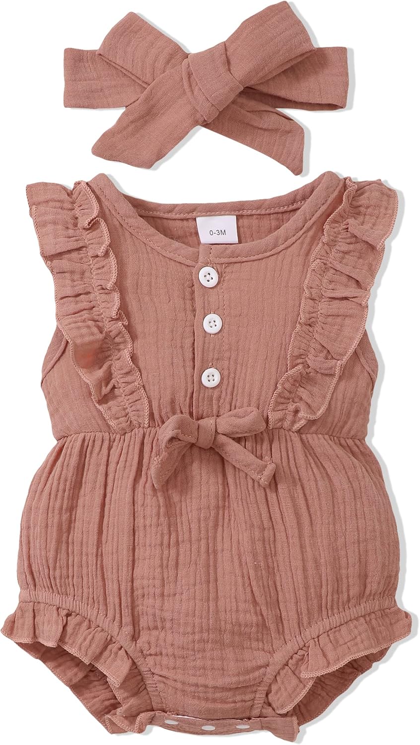 Renotemy Newborn Baby Girl Romper - Summer Short Sleeve Jumpsuit in Cute Designs