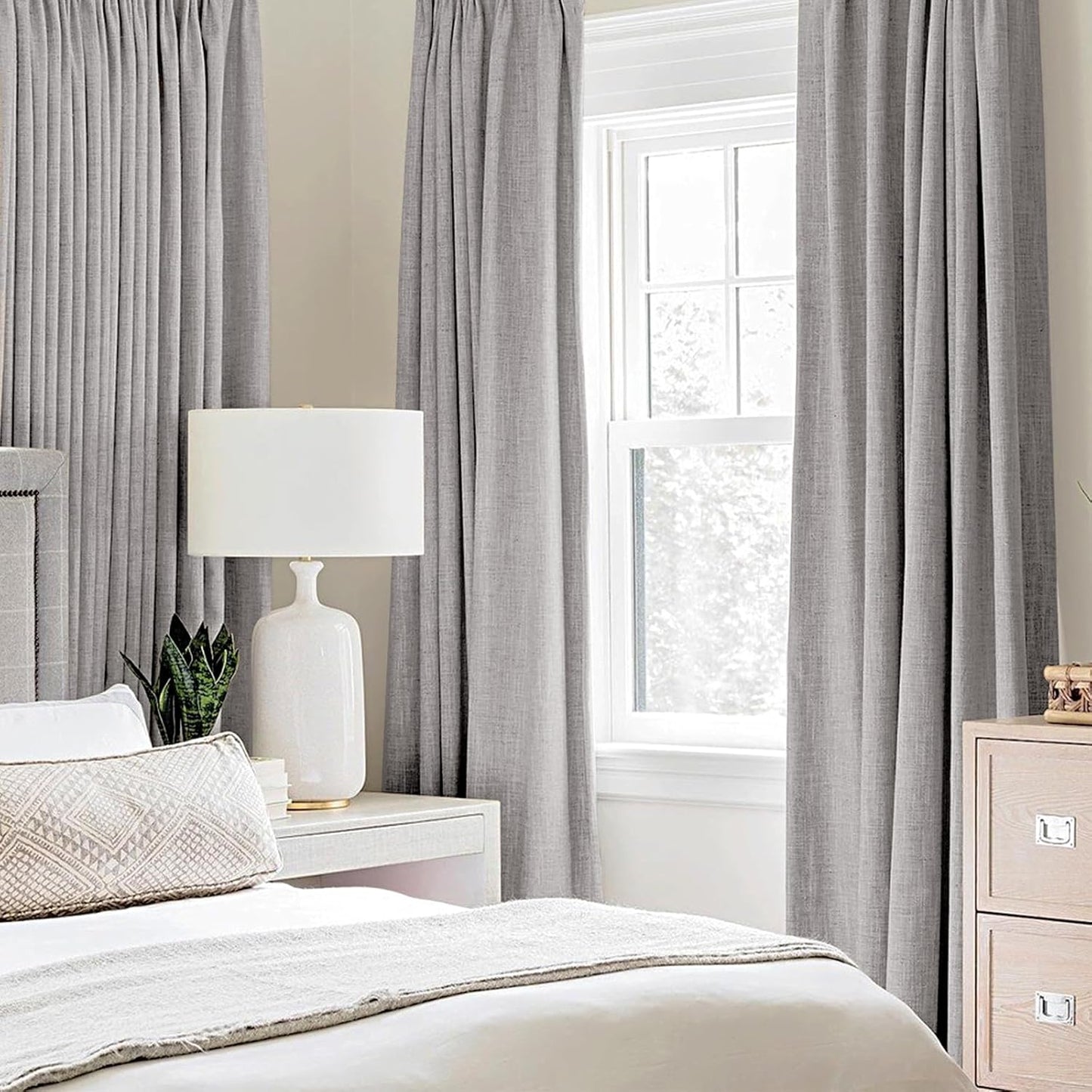 MIULEE Blackout Curtains - 100% Thermal Insulated Light Gray Linen Texture Drapes | 52x96 Inch (2 Panels)